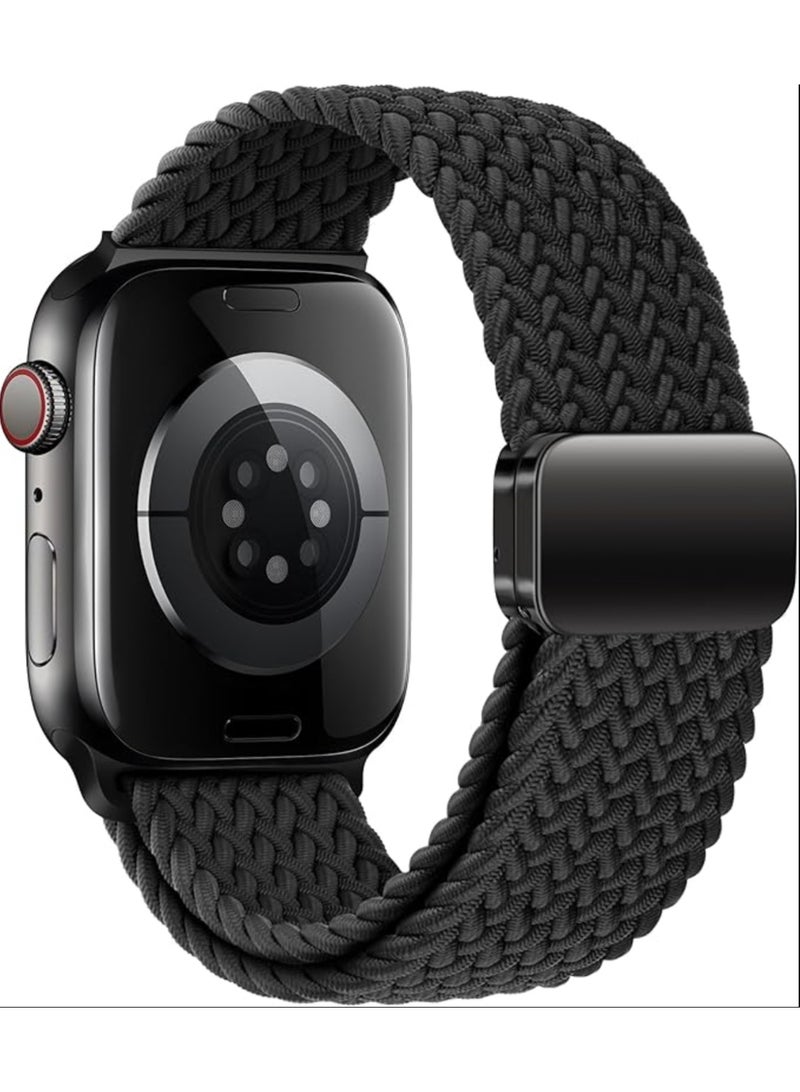BEILINGDUN Compatible with Apple Watch Strap 46mm 45mm 44mm 42mm 41mm 40mm, Braided Nylon Sport Band Adjustable Elastics Magnetic Buckle Straps for Iwatch Series 9/8/7/6/SE/5/4 Black - Image 1